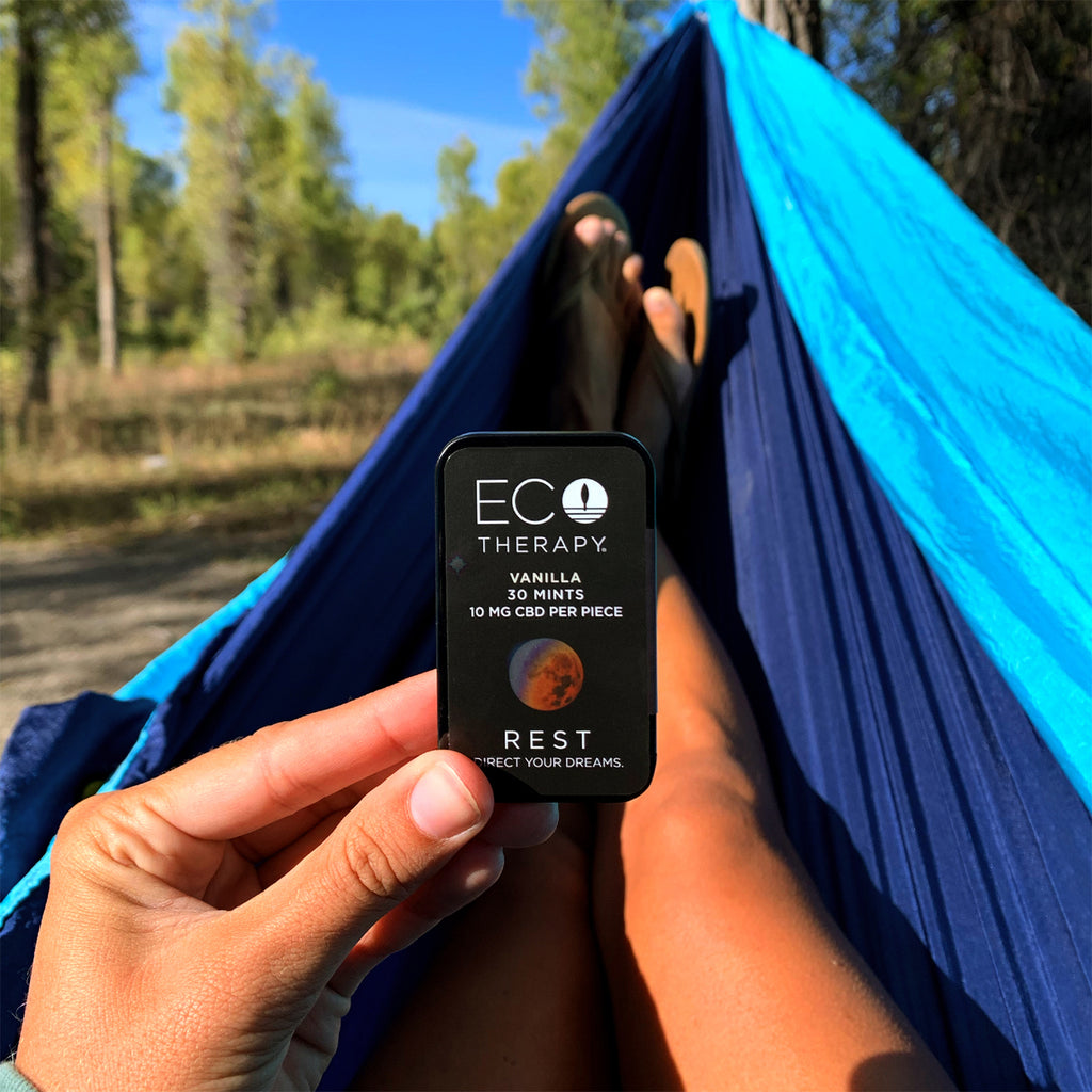 CBD Mints - Eco Therapy CBD Mints - Rest - Shown in a tent